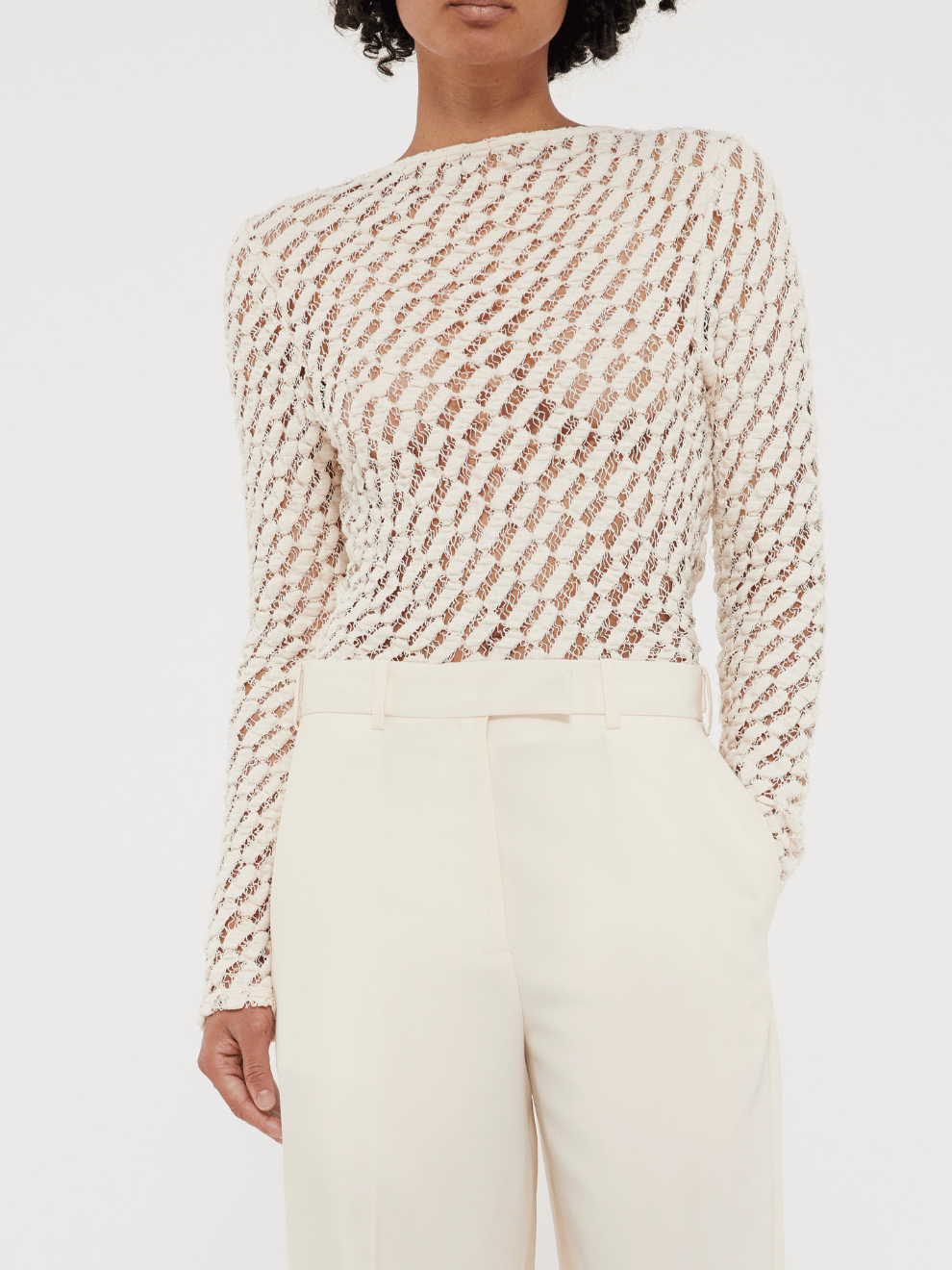 Lace Boat Neck Top in Cream