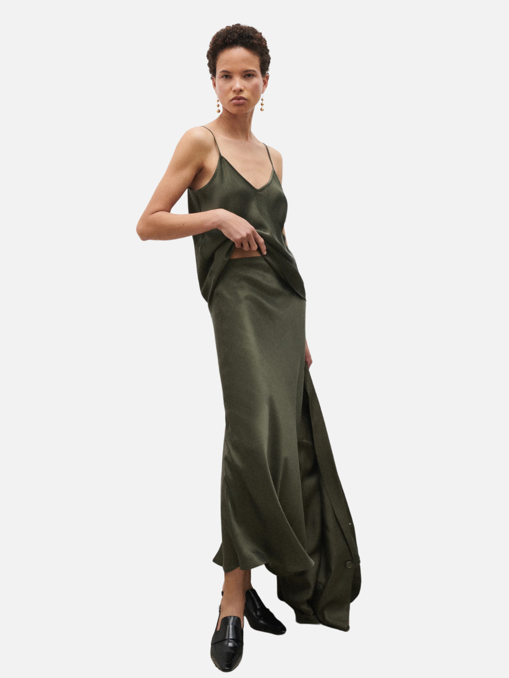 PRE-ORDER Long Bias Cut Skirt in Pine