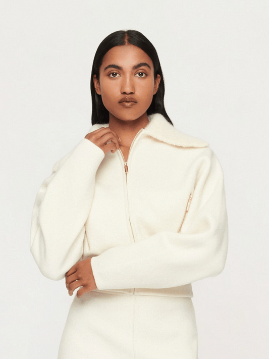 Dakota Boiled Wool Knit Bomber in Off White