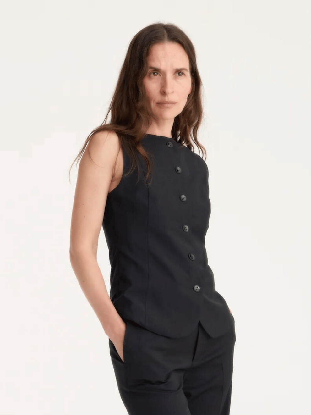 Boat Neck Waistcoat in Black