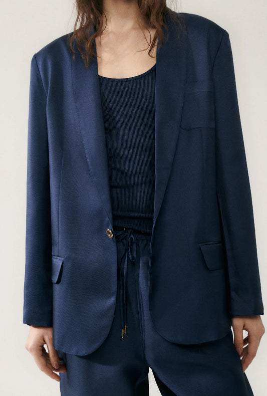 Silk Twill Miami Blazer in Midnight Blue