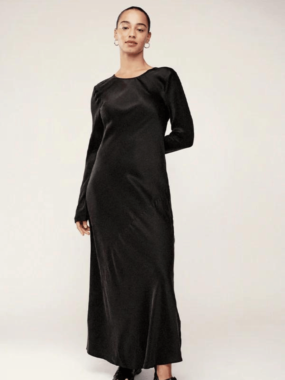 Full Sleeve Bias Cut Dress in Black