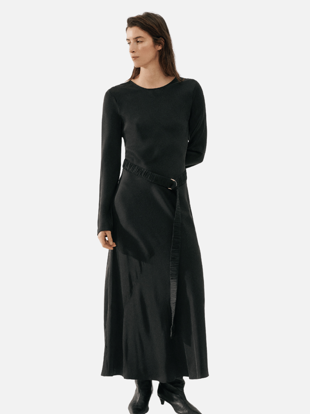 Full Sleeve Bias Cut Dress in Black