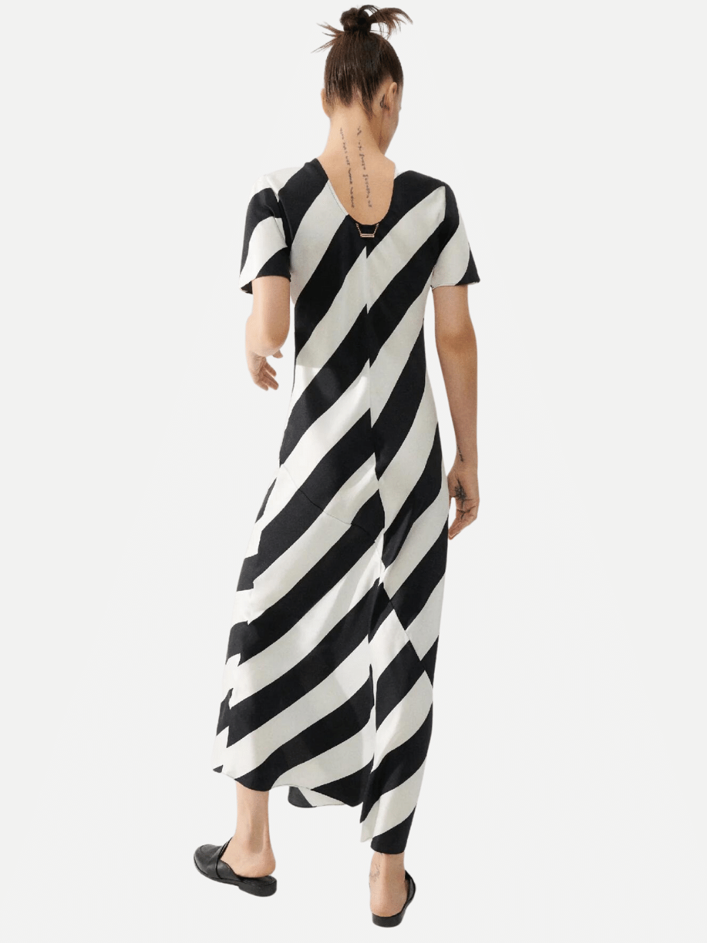 Short Sleeve Bias Dress in Puffin Stripe