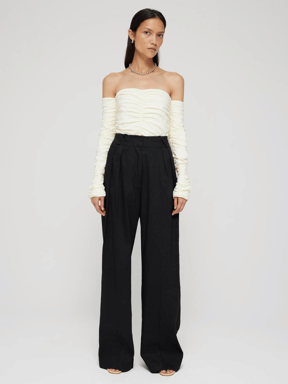 Smocked off the sales shoulder top white