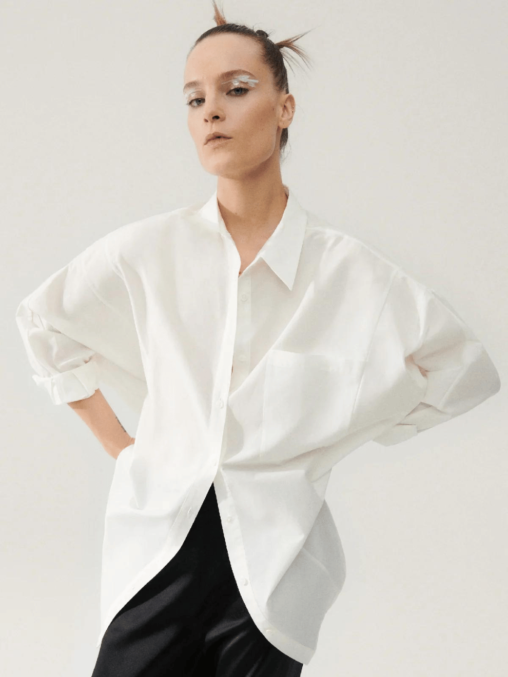 Cotton Silk Round Shirt in White