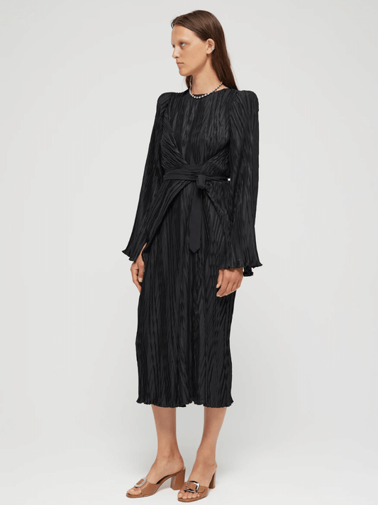 Pleated Wrap Dress in Noir