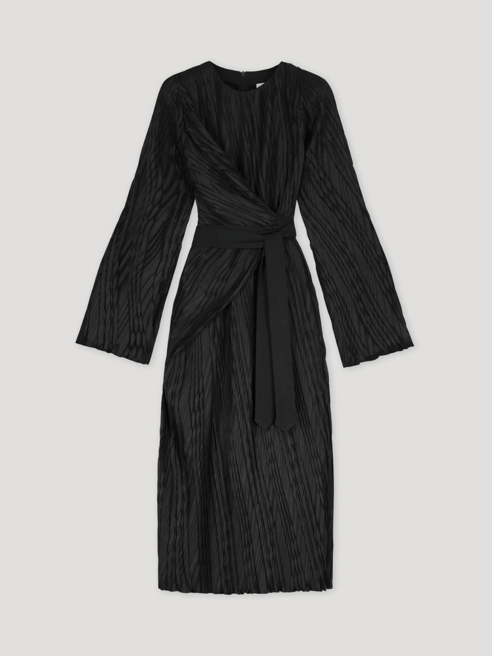 Pleated Wrap Dress in Noir