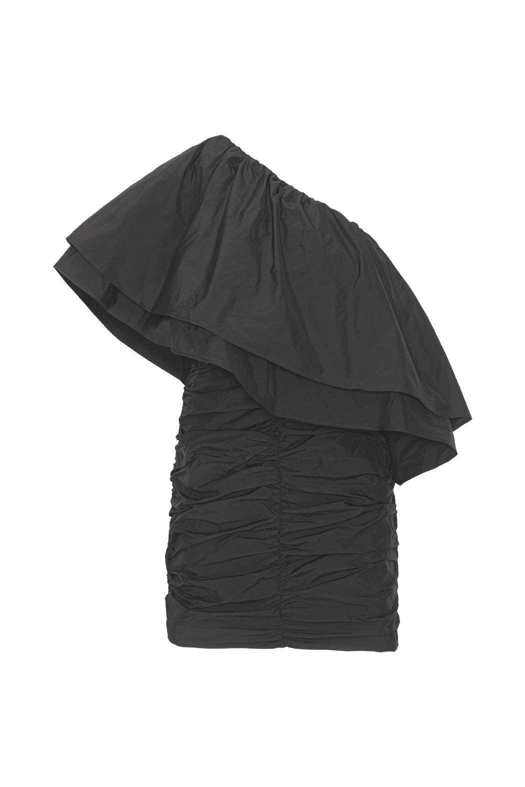 Taft Pleated One-Shoulder Dress in Black