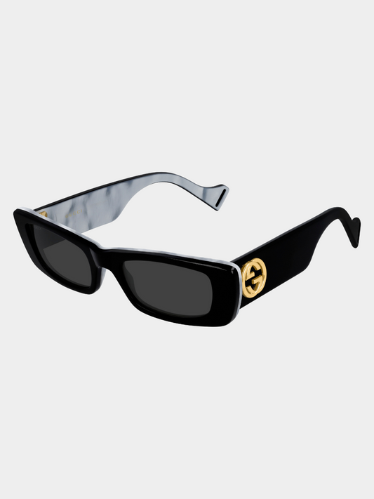 Rectangular Slim Acetate Sunglasses in Black