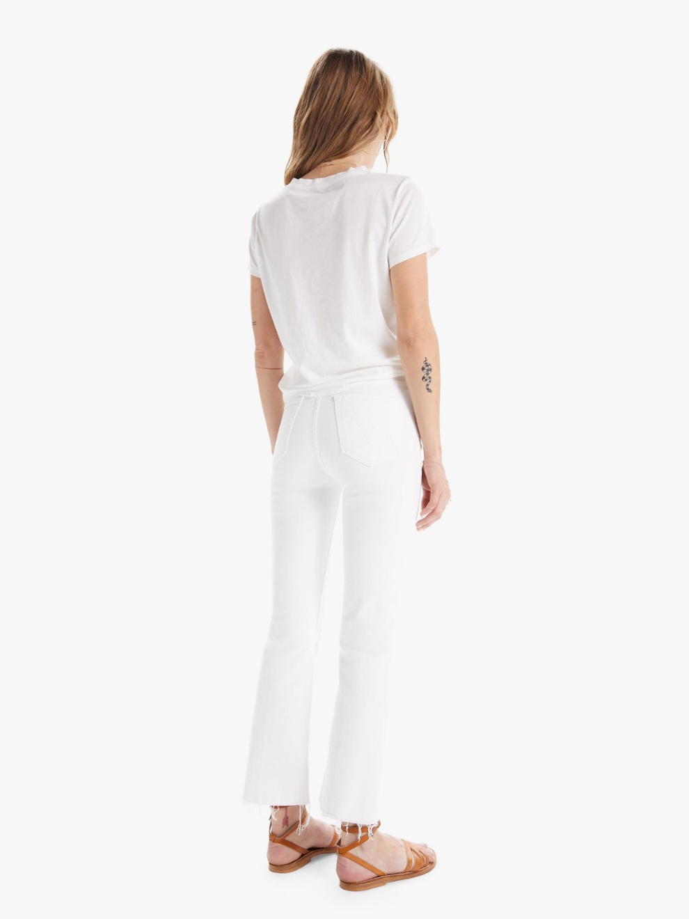 Back view of White Jeans by MOTHER DENIM. Hustler Ankle Fray. Fairest of them all.
