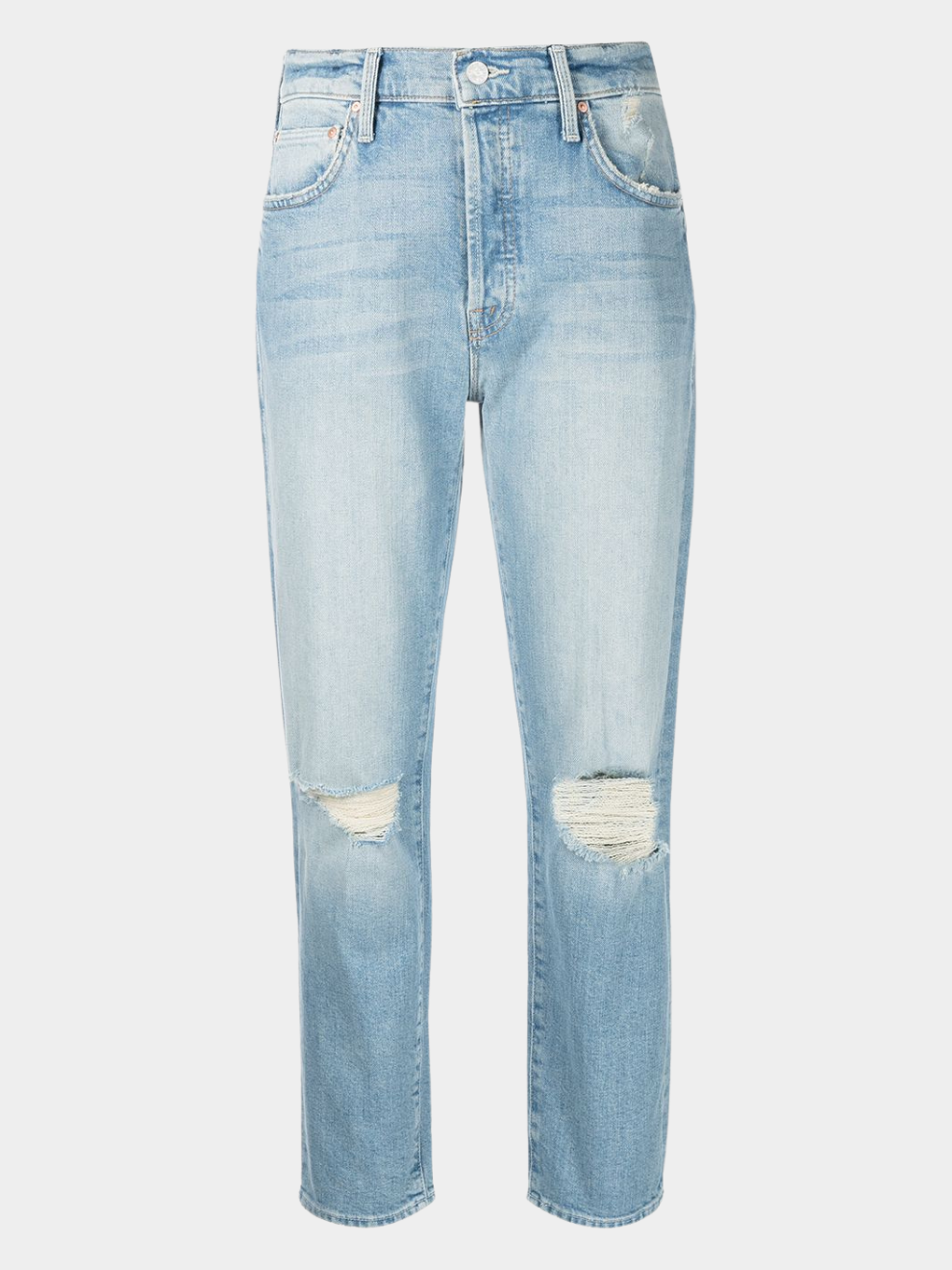 MOTHER denim jeans. The Scrapper Ankle in Bless you Again blue with rips