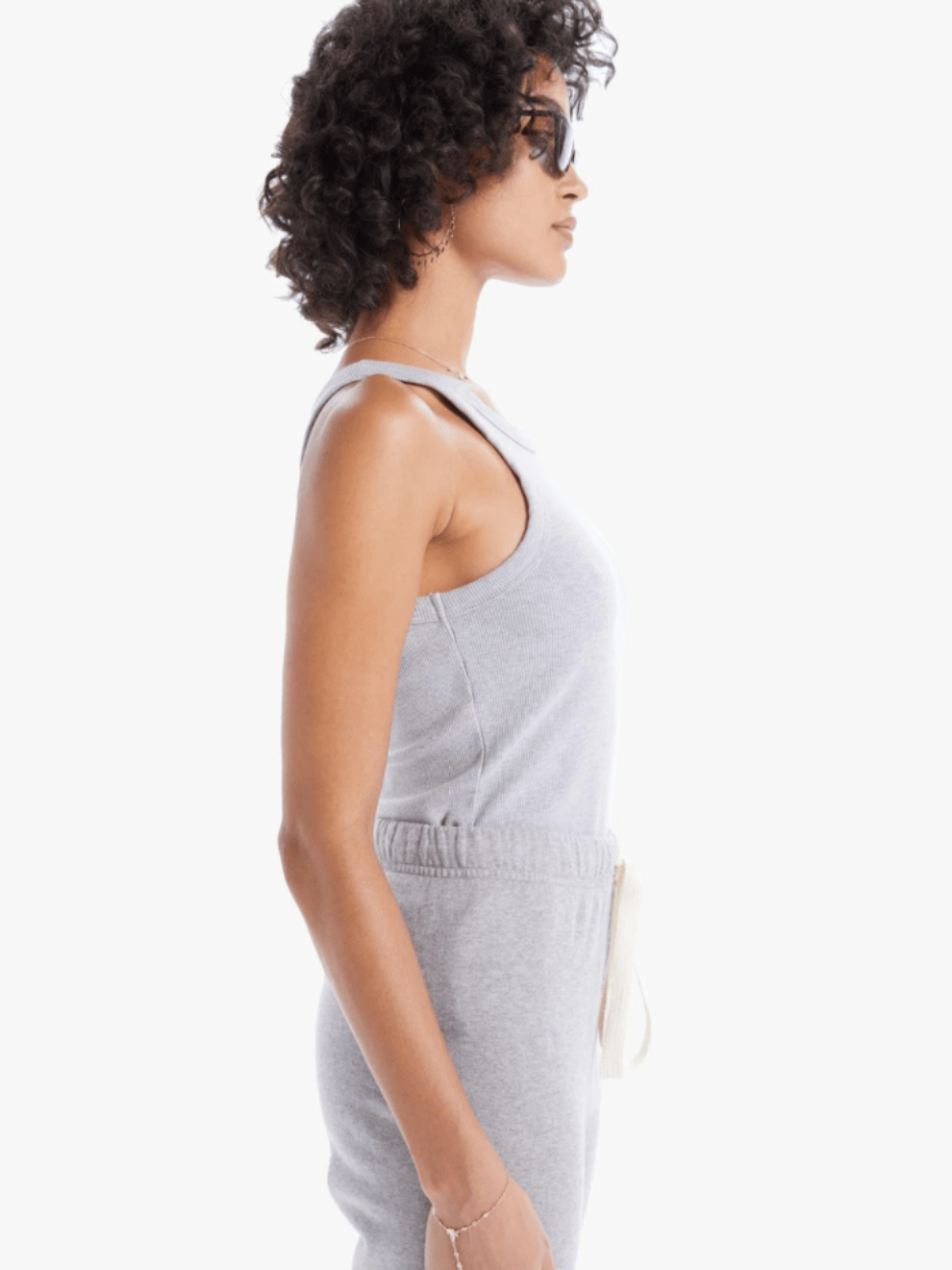 Side view of Grey Chin Ups Tank by MOTHER denim