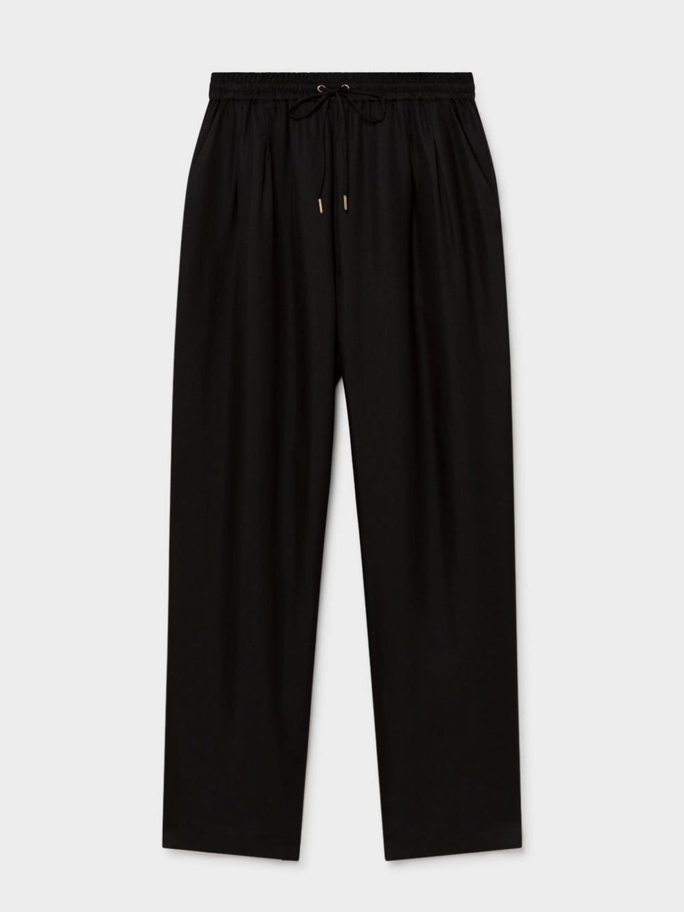 Silk Twill Slouch Pants in Black