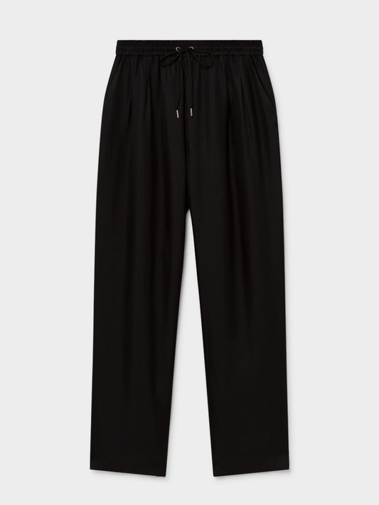 Silk Twill Slouch Pants in Black