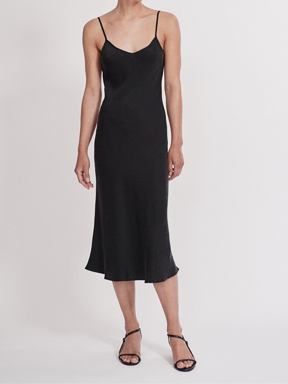 Black 90s Slip Dress Midi Bias Cut by Silk Laundry