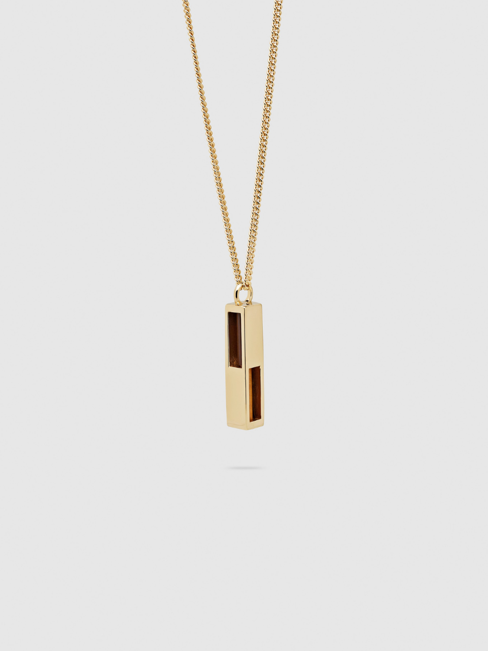 Tom Wood Cube Pendant Necklace in Gold Tiger Eye