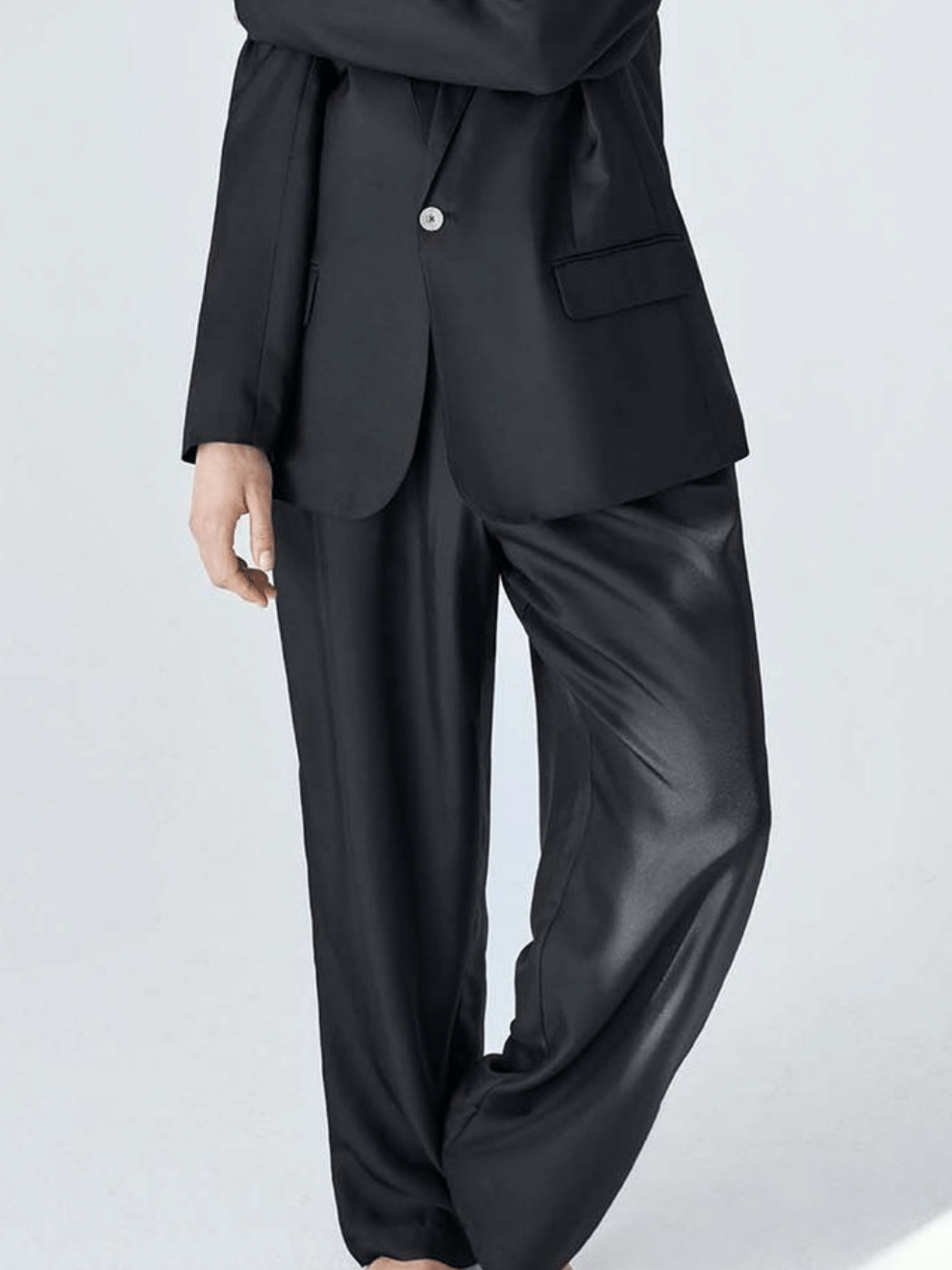 Silk Twill Slouch Pants in Black