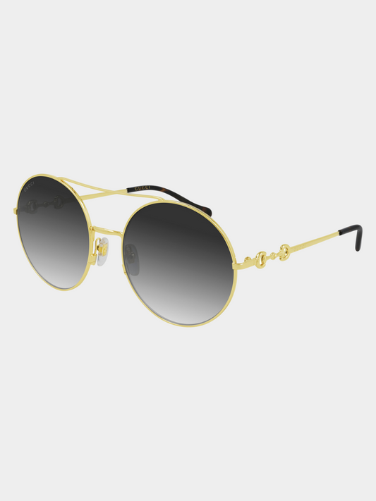 Round Horsebit Gold Sunglasses in Grey